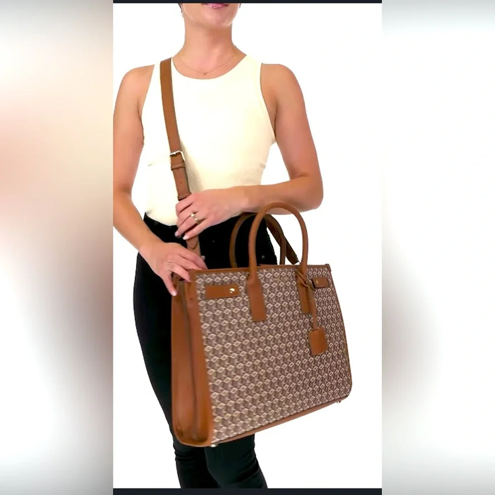 Anne Klein Large Cube Logo Work Tote Purse Messenger Bag